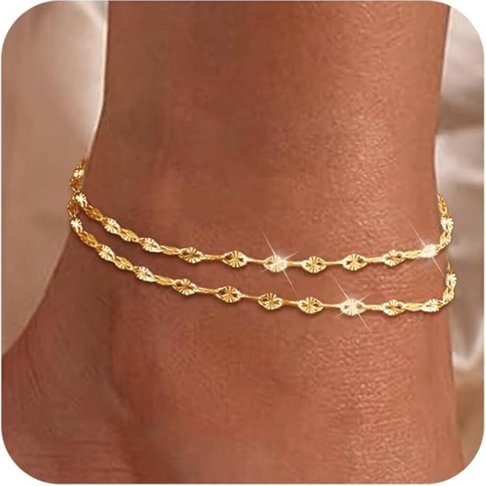 Ankle Bracelets for Women Single Clasp Layered Mirror-Gold